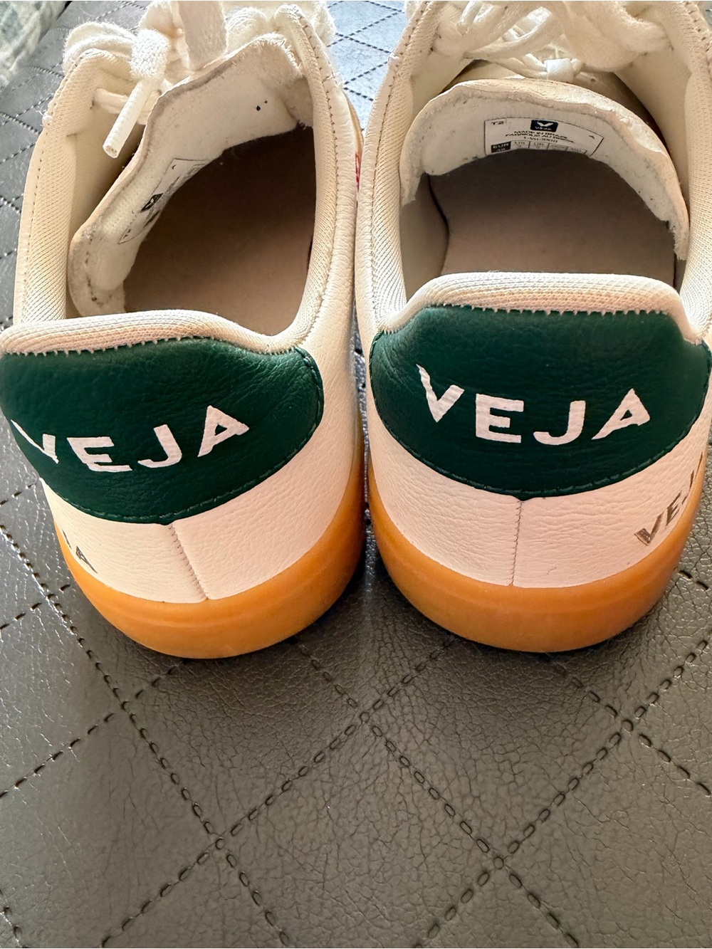 Veja Women’s White Sneakers with Green Heel Tab and Gum Sole